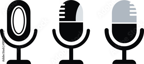 Set of three microphone icons representing different recording or broadcasting states