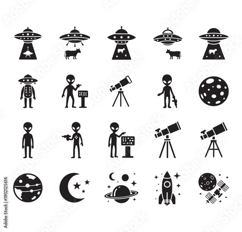 Alien UFO Vector, Space Sci-Fi Clipart Graphics, Flying Saucer Design, Extraterrestrial Set, Galaxy Alien Pack, Outer Space Collection, Science Fiction Bundle

