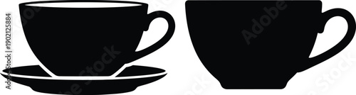 Two black coffee cup silhouettes on a white background, perfect for cafe or restaurant branding