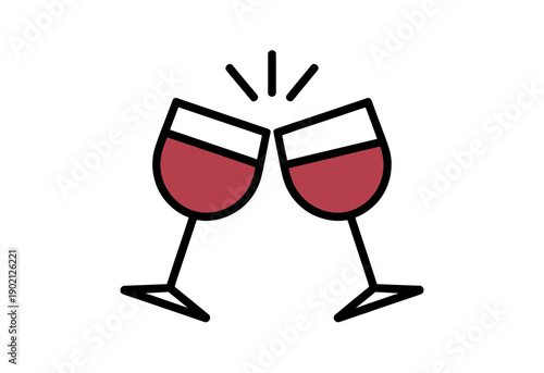 A minimalist vector graphic of two wine glasses clinking together in a celebratory toast
