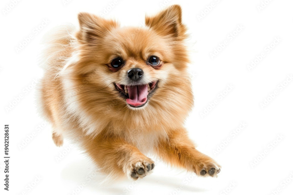 Obraz premium Happy Pomeranian dog jumping joyfully