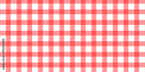 Checkered picnic plaid texture. Gingham or vichy pattern. Tablecloth, blanket, basket napkin or towel print. Italian pizzeria background. Wrapping paper or textile design. Modern
