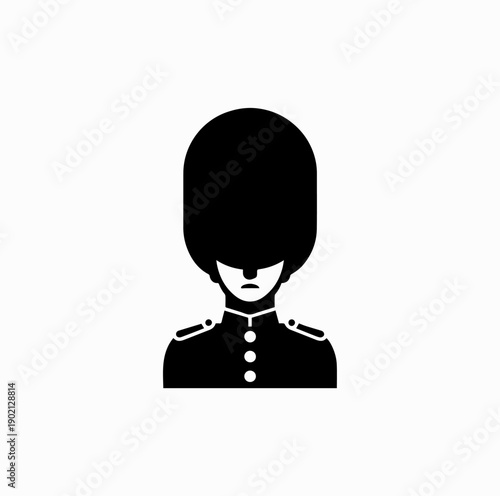 Royal Guard Soldier Silhouette Icon, British Guard with Bears­kin Hat Standing Upright