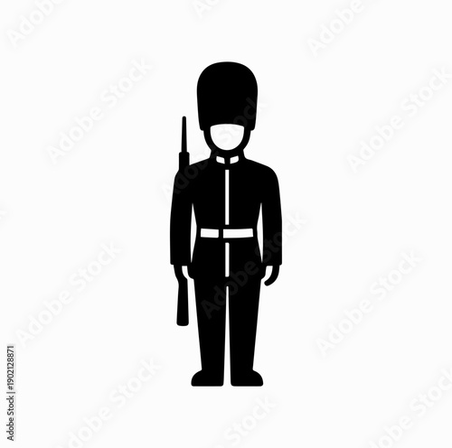 Royal Guard Soldier Silhouette Icon, British Guard with Bears­kin Hat Standing Upright