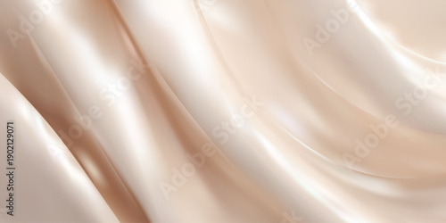 Beige silk waves create elegant texture with cream gradients and soft shadows on neutral background for luxury beauty and design projects. Vector illustration.