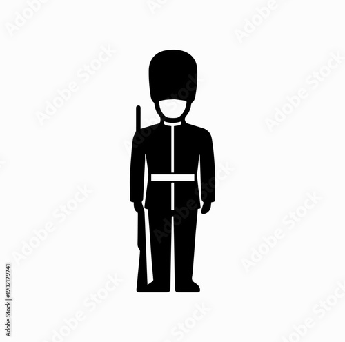 Royal Guard Soldier Silhouette Icon, British Guard with Bears­kin Hat Standing Upright