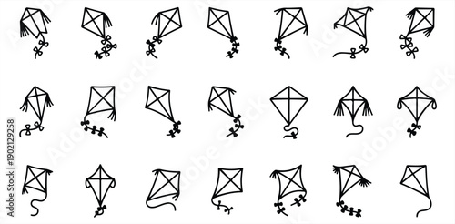 A collection of various kite designs on a white background