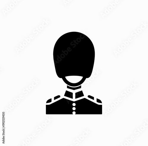 Royal Guard Soldier Silhouette Icon, British Guard with Bears­kin Hat Standing Upright