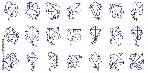 A collection of unique kite designs on a white background