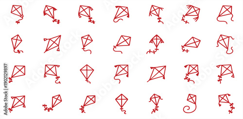 A collection of red kite illustrations on a white background