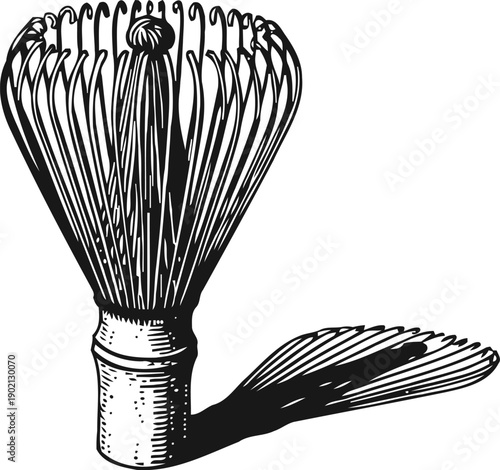 Traditional japanese bamboo matcha whisk for tea ceremony, hand drawn illustration