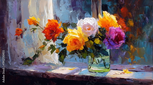 Bouquet of flowers on window