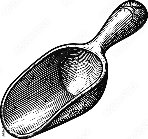 wooden scoop with textured handle for measuring and serving dry ingredients, rustic kitchen tool