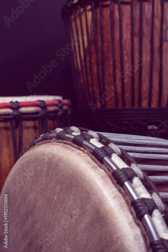 Traditional African Djembe and Dundun Drums in Studio Lighting