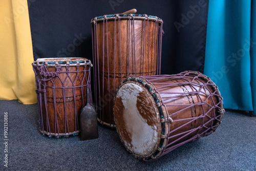 Traditional African Djembe and Dundun Drums in Studio Lighting