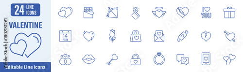 Valentine line icon. Contains icons as valentine's day, love, hearts, gifts, february 14, romantic and more. Vector illustration.
