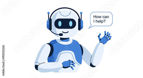 Cute robot wearing headset customer support chatbot operator vector