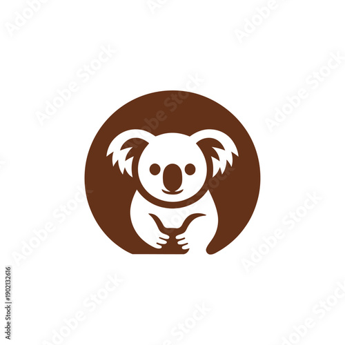 Cute white koala in brown circle logo