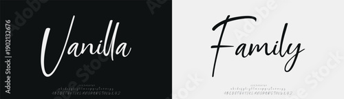 Vanilla Family, Script elegant font alphabet logo. Typography Beauty fashion luxury classic letters serif fonts decorative wedding vintage retro logos. vector illustration
