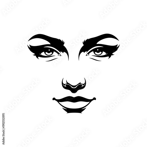 Woman Face Eyes Lips Black White.