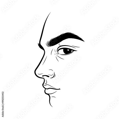 Woman Face Profile Line Art Illustration.