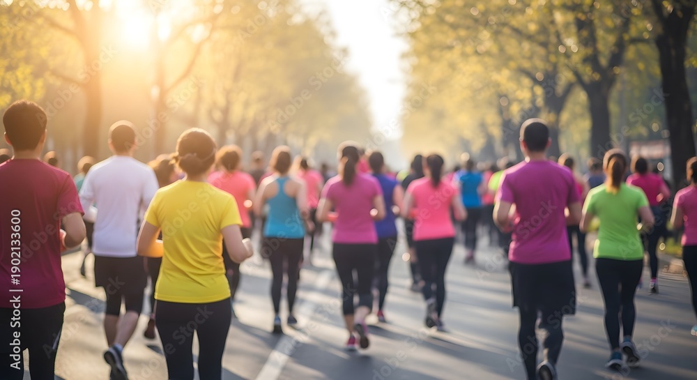 © Aysha designer - A group of people running together on a sunny day in a park © Aysha designer - A group of people running together on a sunny day in a park