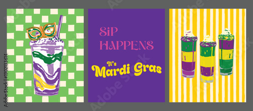 Mardi Gras Cocktail Retro Trendy Poster Set