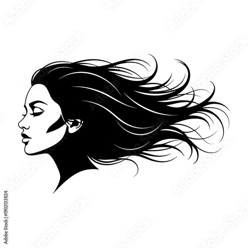 Woman with Flowing Hair Illustration Profile.