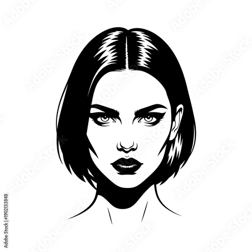 Woman with Bobbed Hair Illustration Portrait.