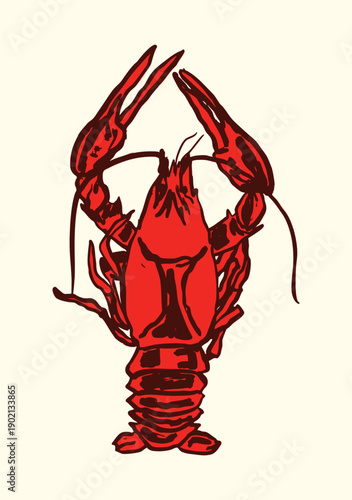 Crawfish Illustration with Vintage Style Louisiana Seafood Boil