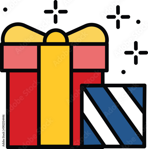 Celebratory Gift Box with Ribbon Unwrapped from Top Viewpoint