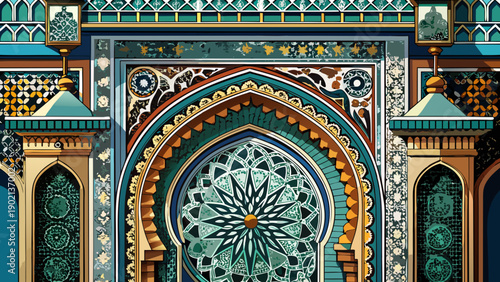 Very beautiful close-up of intricate tilework, metal designs, and plaster carvings in Fez, highlighting Morocco’s mastery of traditional Islamic architectural craftsmanship.