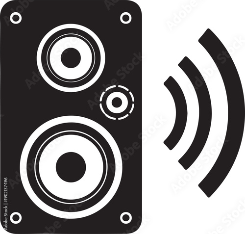 Wireless speaker emitting sound waves with a modern design and sleek black color.