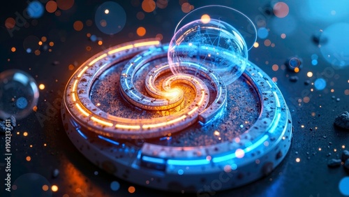 Brain shaped spinning disc winding technology abstract spiral close-up image