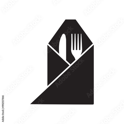 Fork and knife wrapped napkin icon
