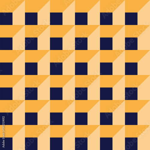 Isometric geometric pattern with yellow and blue square blocks, Modern 3D architectural seamless background