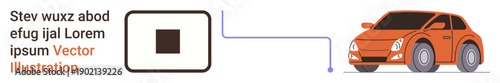 Electric vehicles, green energy, sustainability, transportation technology, charger systems, eco-friendly vehicles. Orange electric car connected to a charger icon by a cable. Electric vehicles