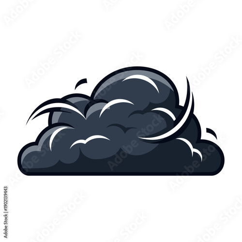 A stylized illustration of a dark, ominous storm cloud with white highlights.
