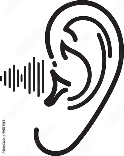 An illustration of an ear with a sound wave emanating from it.