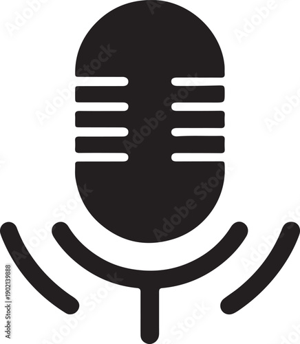 A black and white icon of a microphone with sound waves emanating from it.