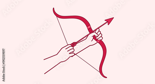 A stylized illustration of a pair of hands drawing a bow and arrow, ready to shoot.