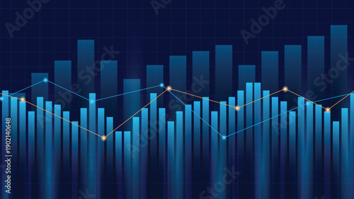 Wallpaper Mural Abstract financial graph with uptrend line arrow, bullish point and bar chart of stock market on blue color background Torontodigital.ca