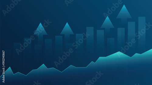 Futuristic Data Visualization Blue Background with Arrow, Financial Graphs, Business Growth Trends, Analytics Dashboard and Market Performance