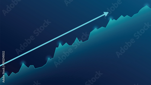 Futuristic Data Visualization Blue Background with Arrow, Financial Graphs, Business Growth Trends, Analytics Dashboard and Market Performance