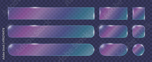 Glossy glass UI rainbow shapes set with soft transparency and light reflections. Glass morphism elements. For web buttons, mobile app icons, interface components, dashboards, and sleek digital layouts