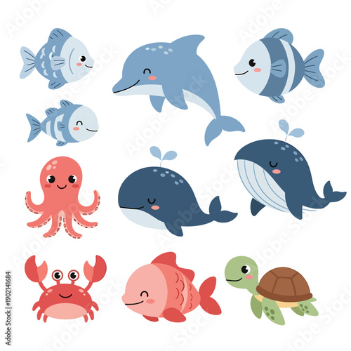 Cute Cartoon Marine Life Set