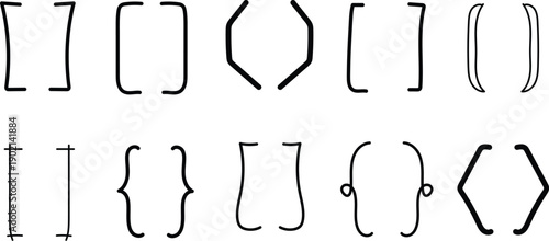 Hand Drawn Brackets and Brace Frame Elements, Doodle Punctuation Border Set Vector Illustration