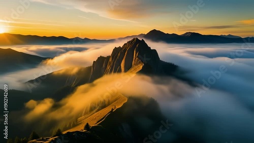 Wallpaper Mural Mist rolling over mountain peak at sunrise Torontodigital.ca