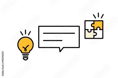 吹き出しと豆電球とパズルのアイコン