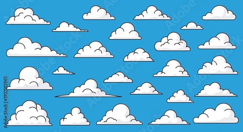 Cartoon clouds on blue sky background.
